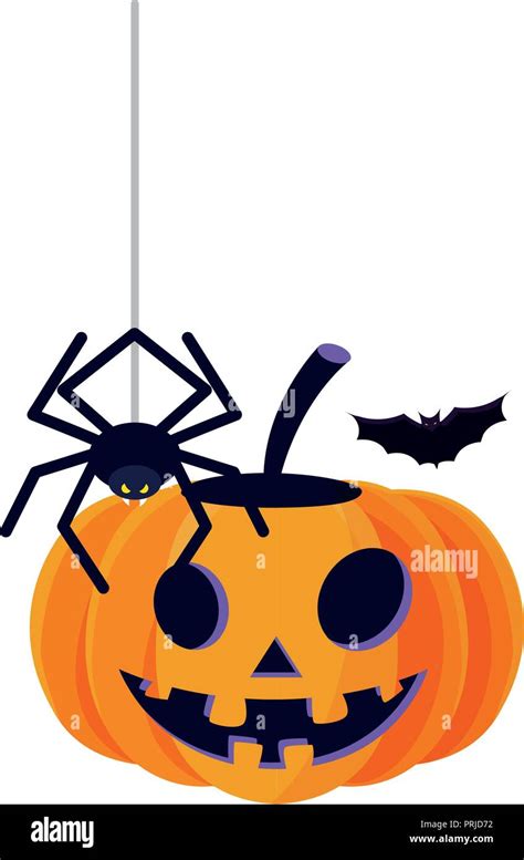 Happy Halloween Pumpkin With Spider Vector Illustration Design Stock