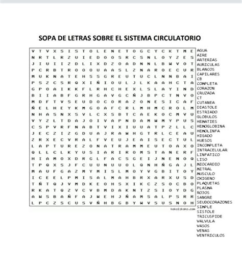 Sopa De Letras Sistema Circulatorio Wordsearch Sexiz Pix