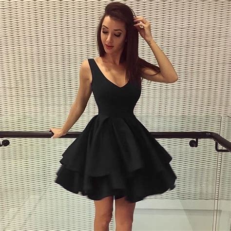 Cute Black A Line V Neck Short Prom Dress Black Homecoming Dress In 2020 Backless Homecoming