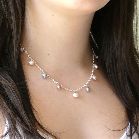 Silver And Pearl Necklace Biba Rose Freshwater Pearls