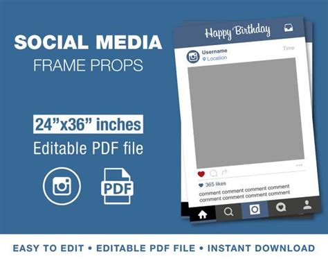 The custom designed instagram frame is great addition for any occasion including wedding's, birthday's, engagement's, birthdays, or even to promote events or your business. 24"x36" Instagram Style Photo Prop Frame Template for PDF | Editable File | INSTANT DO… | Photo ...