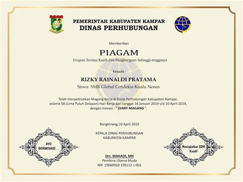 Contoh Sertifikat Magang Mahasiswa Gawe CV