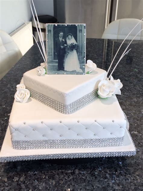 Diamond Anniversary Cake With Photo Made With Edible Printing