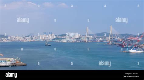 Busan South Korea Aug 5 2018 Busan Harbor Bridge And The Port Of