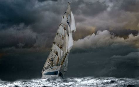 Sailing Ship On Stormy Sea
