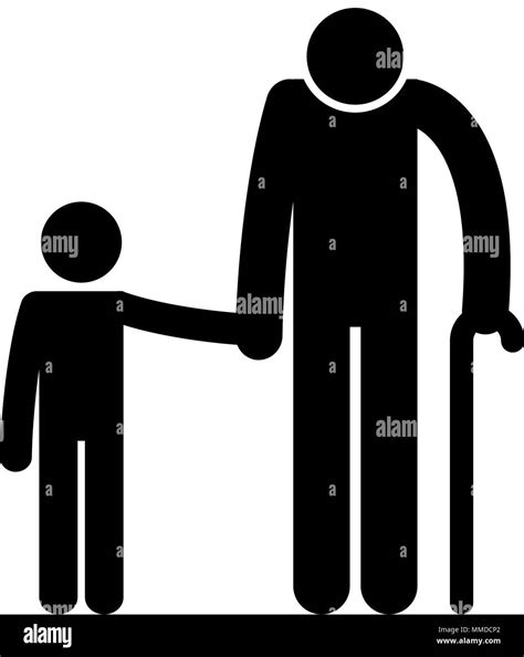 Grandfather With Grandson Silhouettes Avatars Vector Illustration