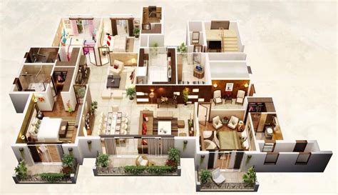 50 Four 4 Bedroom Apartmenthouse Plans Architecture