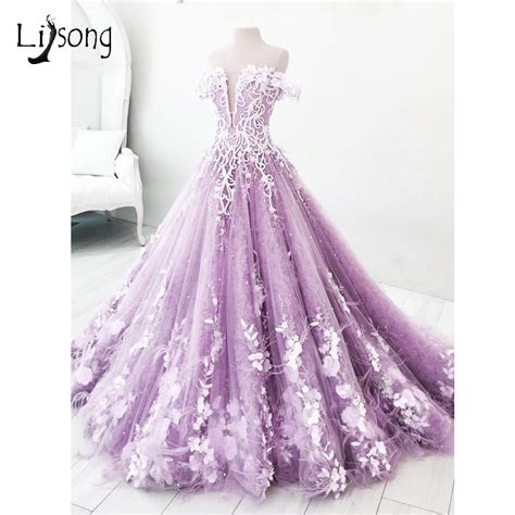 Romantic Lavender 3d Flower Wedding Dresses Dubai Bead Crystal Tulle