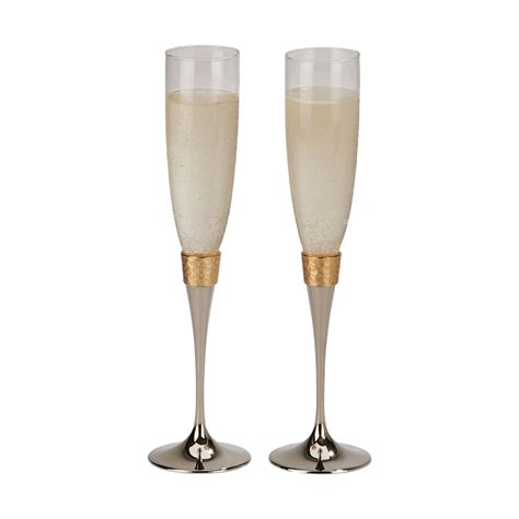 Personalized Champagne Flutes With Gold Hammered Detail