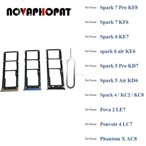 novaphopat black sim card tray for tecno spark 4 5 6 7 pro air go kf8 kf6 ke6 ke7 kd7 kd6 kc2