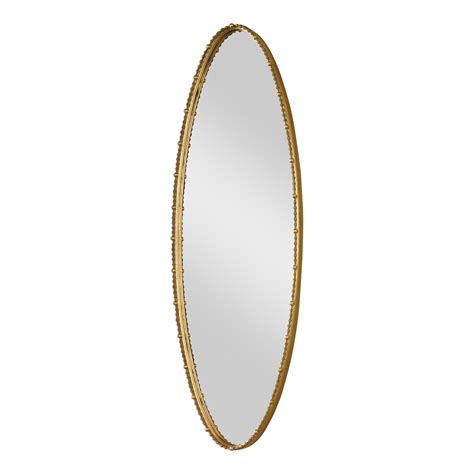Tall Beaded Gold Oval Wall Mirror 68 Thin Frame Spiral Metallic