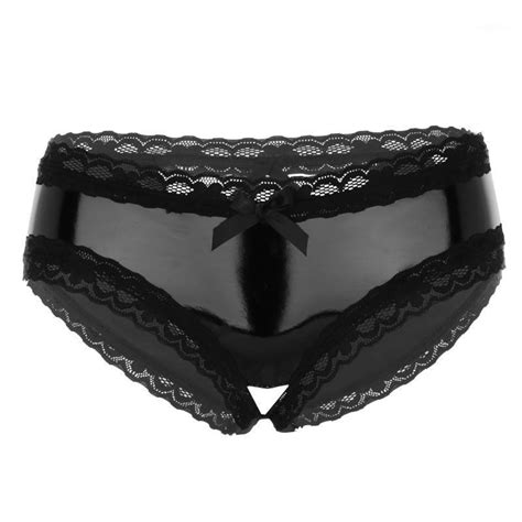 women wet look patent leather lingerie bikini erotic sexy panties mini briefs crotchless open