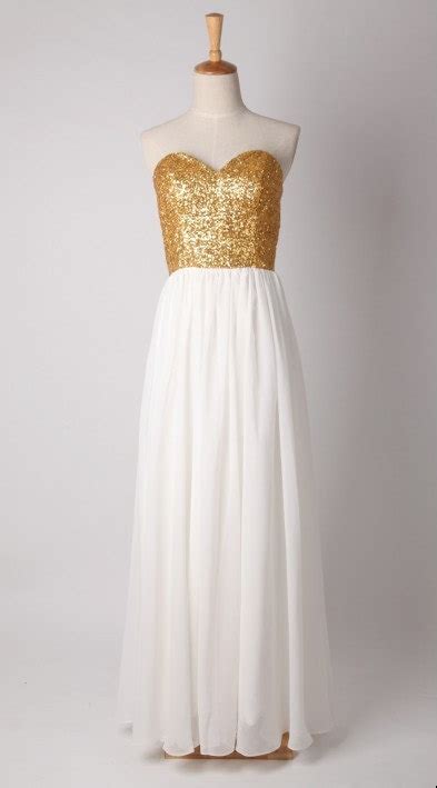 Charming Sweetheart Gold Sequins Chiffon 2015 Bridesmaid Dresses