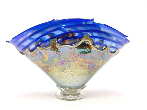 Cobalt And Gold Overlay Bowl By Dierk Van Keppel Art Glass Vessel