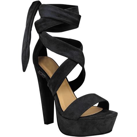 Maybe you would like to learn more about one of these? WOMENS LADIES TIE LACE UP ANKLE HIGH HEELS BLOCK PLATFORMS ...