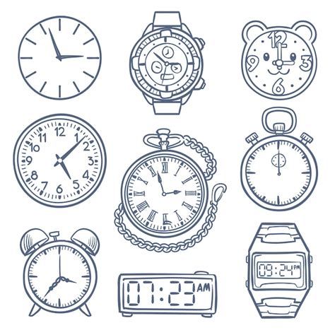 Doodle Reloj Iconos De Vector De Reloj Iconos Dibujados Mano Del