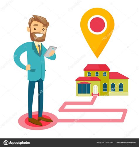 Dessiner une zone de recherche sur la carte de bien'ici. Agent immobilier et maison avec pointeur de carte . image ...