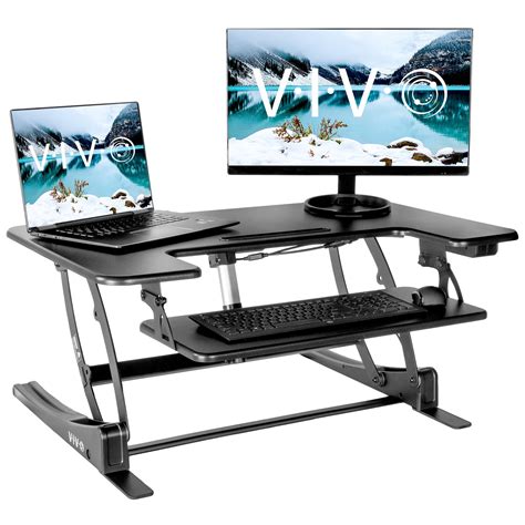 Vivo Black Electric Height Adjustable Stand Up Desk Converter Sit To