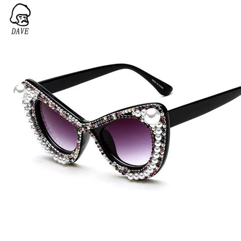 dave fashion cat eye sunglasses women brand designer luxury rhinestone sun glasses personality