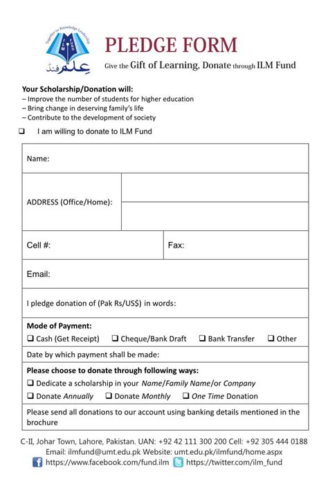 Donation Pledge Forms Within Church Pledge Card