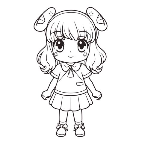 Dessin De Kawaii Coloriages Fille Anime Contour Croquis Vecteur PNG