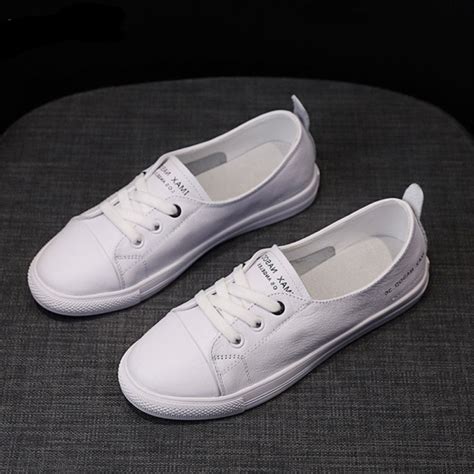 Women White Shoes Flats Sneakers Ladies Pu Leather Slip On Soft Flat