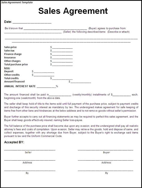 Free Printable Sale Agreement Form Form Generic