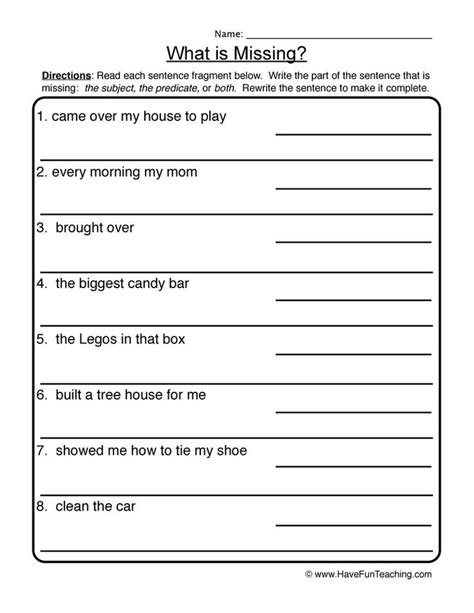 What Is Missing Complete Incomplete Sentences Worksheet Have Fun