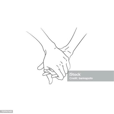 El Tutan Bir Erkek Ve Kadın Çizgi Sanat Illustration Stok Vektör Sanatı