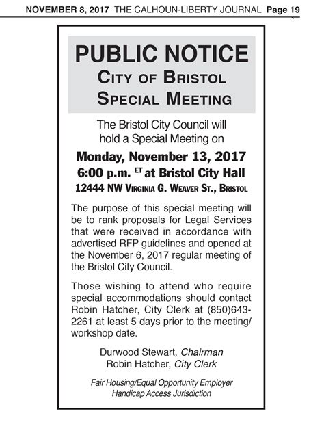 City Of Bristol Special Meeting Notice