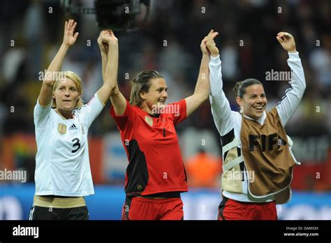 Germanys Saskia Bartusiak L R Goalkeeper Nadine Angerer And Ursula Holl Celebrate After The