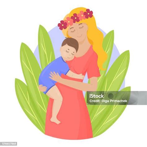 Seorang Ibu Menggendong Putranya Yang Masih Kecil Dalam Pelukannya Ibu