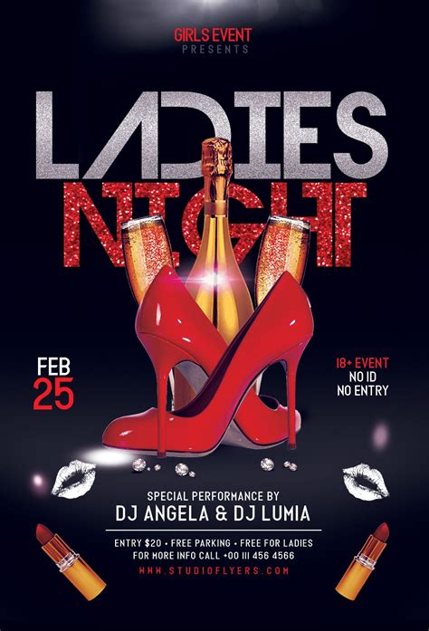 Ladies Night Flyer Template With High Heel Shoes And Champagne Bottle