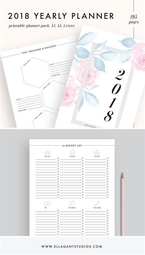 2018 Planner Printable 2018 Monthly Planner 2018 Weekly