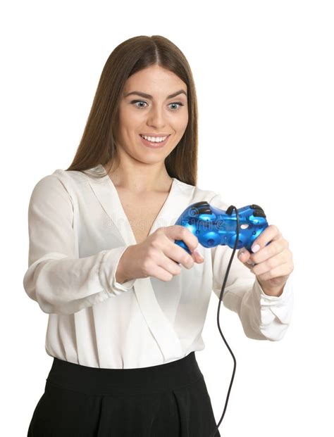 Woman Playing Video Game With Joystick Stock Image Image Of Beautiful