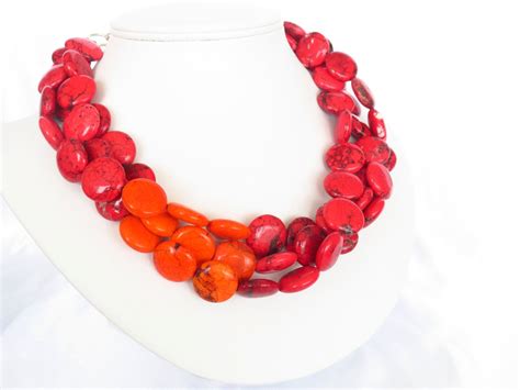 Red And Orange Turquoise Necklace By Wildflowersandgrace On Etsy
