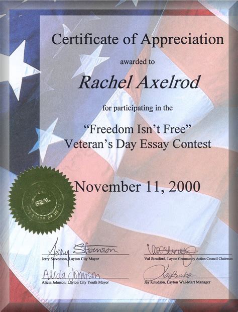 Veterans Day Free Printable Military Certificate Of Appreciation