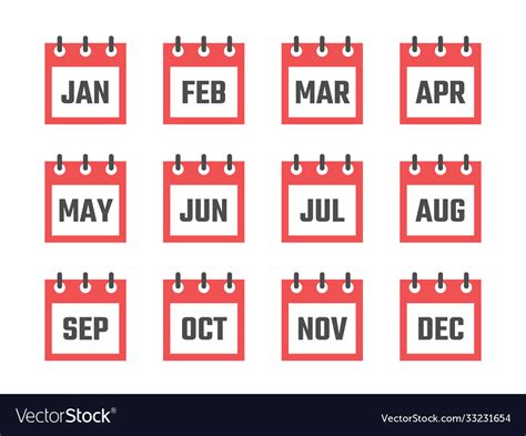 Calendar 12 Month Icon Set Color Signs For All Vector Image