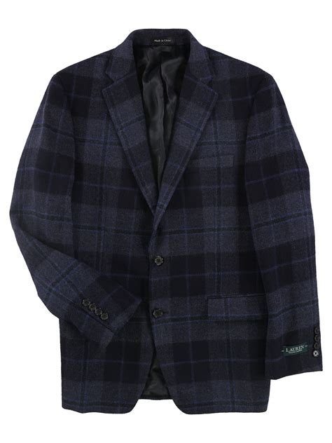 Ralph Lauren Mens Plaid Two Button Blazer Jacket Blue 40 Regular