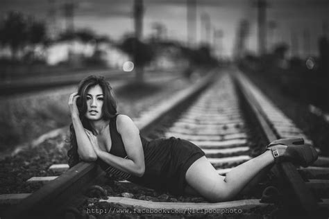 Sexy Girl On Railway S Ance Photo