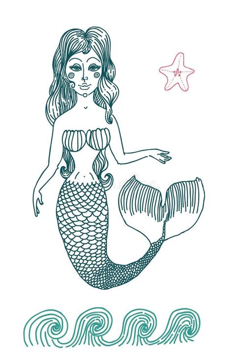 Mermaid With Long Curly Hair Stock Vector Illustration Of Decoration