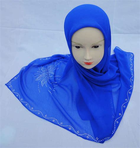 islam beaded blue color muslim scarf arab scarf shawl chiffon hijabs fashion design accept