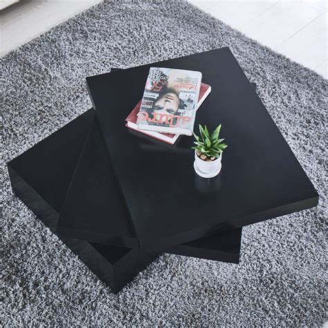 Newretailglobal Black Square Coffee Tables Rotating Contemporary Living Room Furniture Go To