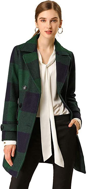 allegra k women s buffalo checks double breasted notched lapel winter long plaids trench coat