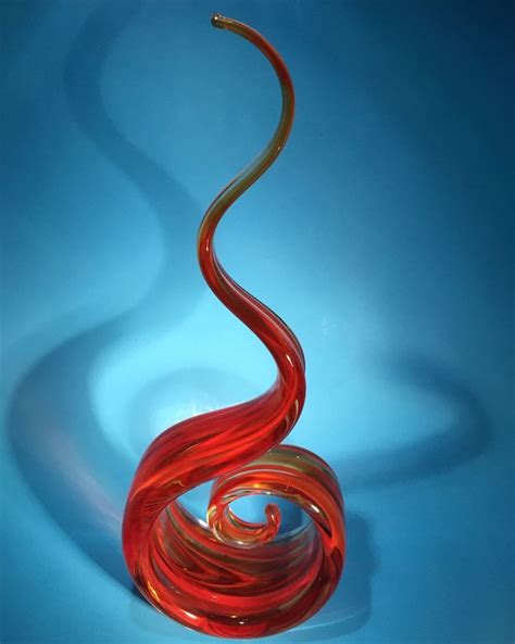 Murano Blown Art Glass Red Ribbon Spiral Free Form Sculpture Stretch Glass 17 Swirly Red