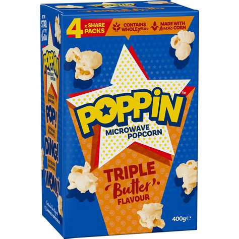 Poppin Microwave Popcorn Triple Butter Flavour Explosion 100g X4 Pack