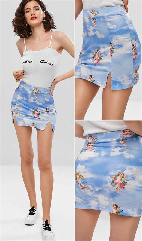 Angels Print Slits Skirt Multi S Womens Skirt Fashion Pinterest