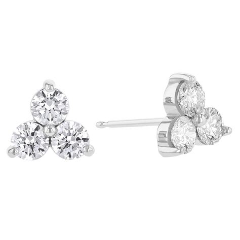 Diamond 3 Stone Cluster Triangle Stud Earrings In White Gold Borsheims