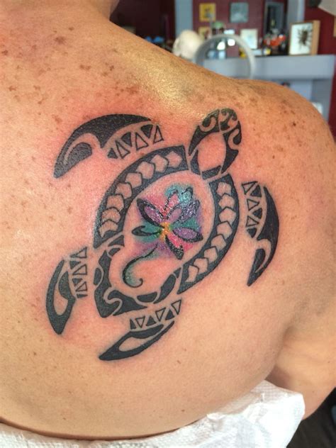 Polynesian Sea Turtle With A Lotus Flower The Flower Symbolizes