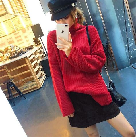Itgirl Shop Aesthetic Clothing Ribbed Knit High Neck Loose Sweater